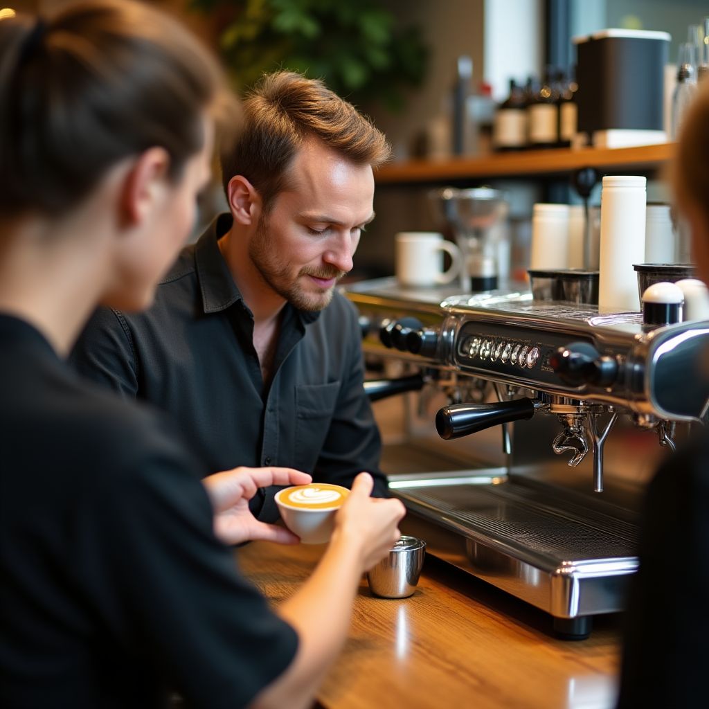 Coffee education class teaching latte art techniques