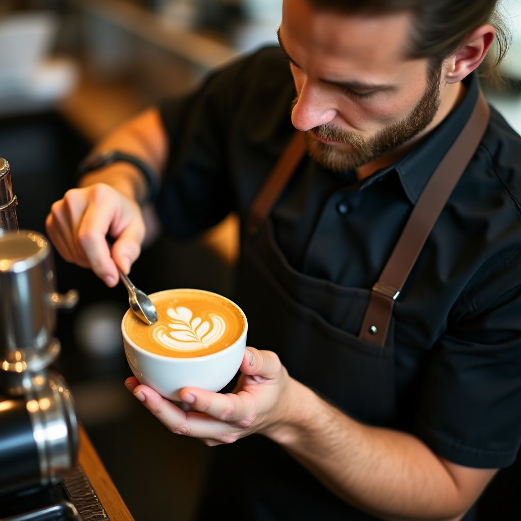 Barista perfecting latte art in Melbourne coffee shop